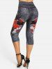 Legging Corsaire Moulant à Imprimé 3D Fleur - Noir M