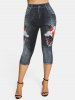 Skinny Flower 3D Print Capri Jeggings -  