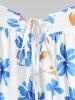 Robe D'été Mi-longue Grande Taille à Imprimé Florale de Cottagecore à Lacets - Blanc 5X