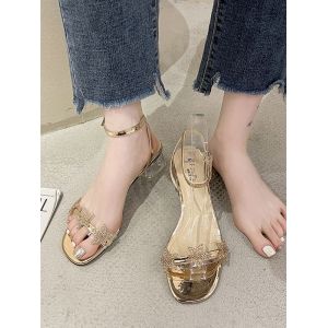 

Sparkling Stars Transparent Chunky Heel Sandals, Golden