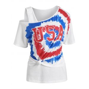 

USA Graphic Tie Dye Skew Neck T Shirt with Tank Top, Multi