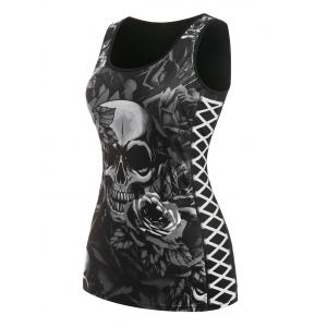 

Plus Size Skull Floral Print Gothic Tank Top, Black