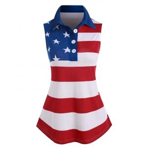 

Patriotic American Flag Half Button Tank Top, Multi