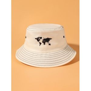 

World Map Printed Bucket Hat, Beige