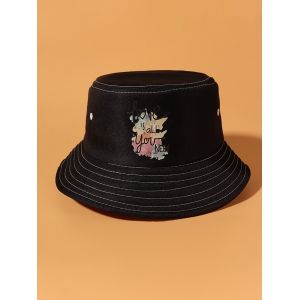 

Slogan Graphic Print Bucket Hat, Black