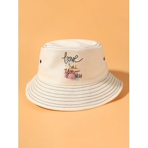

Slogan Graphic Print Bucket Hat, Beige