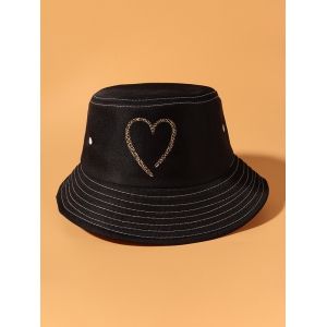 

Leopard Heart Pattern Bucket Hat, Black