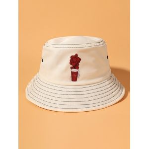 

Hearts Cup Pattern Bucket Hat, Beige