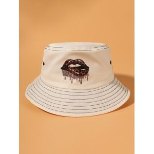 

Printed Leopard Lip Bucket Hat, Beige