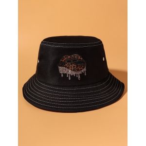 

Printed Leopard Lip Bucket Hat, Black