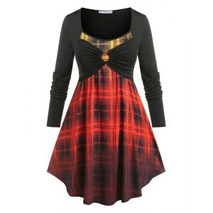 

Plus Size Ombre Plaid O Ring Tee, Black