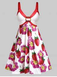 Plus Size & Curve Plunge Strawberry Floral Print Dress -  