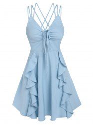 Strappy Ruffle Detail Cinched Dress -  