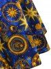 Mock Button Criss Cross Sun Star Flower Print Dress -  