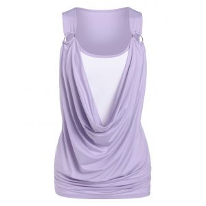 

O-ring Draped Faux Twinset Tank Top, Light purple