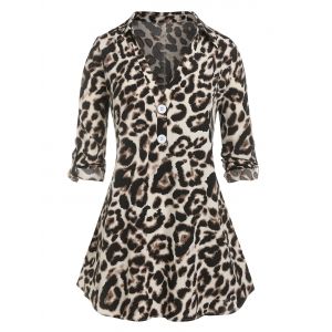 

Plus Size Leopard V Neck Blouse, Multi