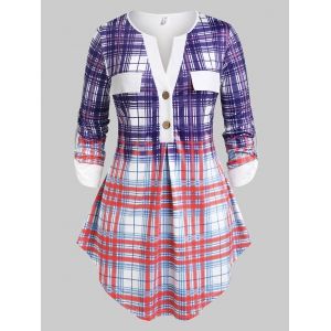 

Plus Size Plaid Roll Up Sleeve Irregular Top, White