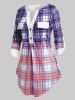 Plus Size Plaid Roll Up Sleeve Irregular Top -  