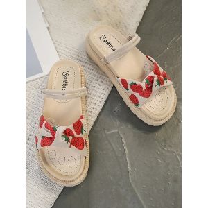 

Fruit Print Bowknot Vamp Sandals, Red