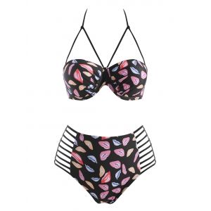 

Plus Size Lip Print Push Up Ladder Cutout Bikini Swimwear, Black