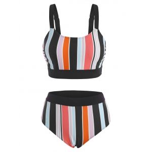 

Colorful Striped High Rise Tank Bikini Swimwear, Multi