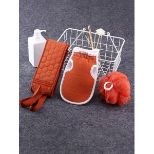

3Pcs Scrubbing Towel Shower Bath Puff Sponge Set, Pumpkin orange