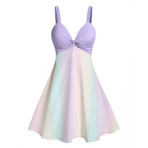 

Front Twist Pastel Color Flare Dress, Light purple