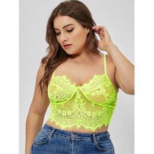 

Plus Size Lace and Mesh Bralette, Green