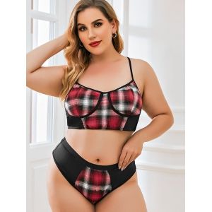 

Plus Size Plaid Panel Bra and Panty Set, Multi