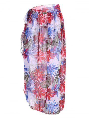 Tie Side Flower Print Maxi Beach Skirt - MULTI - ONE SIZE