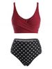 Polka Dot Colorblock Ruched Criss Cross Tankini Swimwear -  