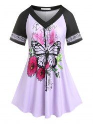 Plus Size & Curve Butterfly Flower Round Hem Tunic Tee -  