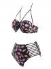 Plus Size Lip Print Push Up Ladder Cutout Bikini Swimwear -  