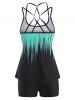 Dip Dye Caged Slit Tankini Swimwear -  