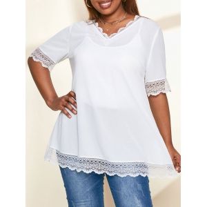 

Plus Size V Neck Lace Trims Tunic Top, White