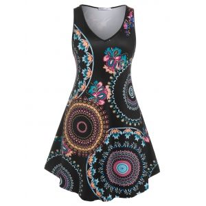 

Plus Size Tribal Print V Neck Sundress, Black