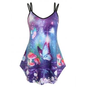 

Plus Size Mushroom Butterfly Curved Hem Cami Top, Purple