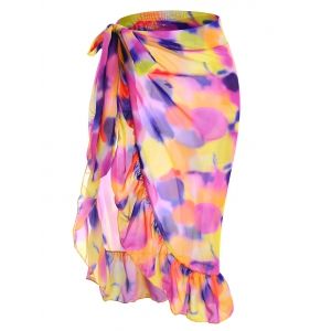 

Tie Side Ruffle Tie Dye Beach Skirt, White
