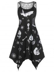 Plus Size Halloween Printed Lace Panel Handkerchief Dress -  
