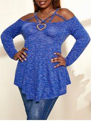 Plus Size Cold Shoulder Criss-cross Heathered T-shirt -  