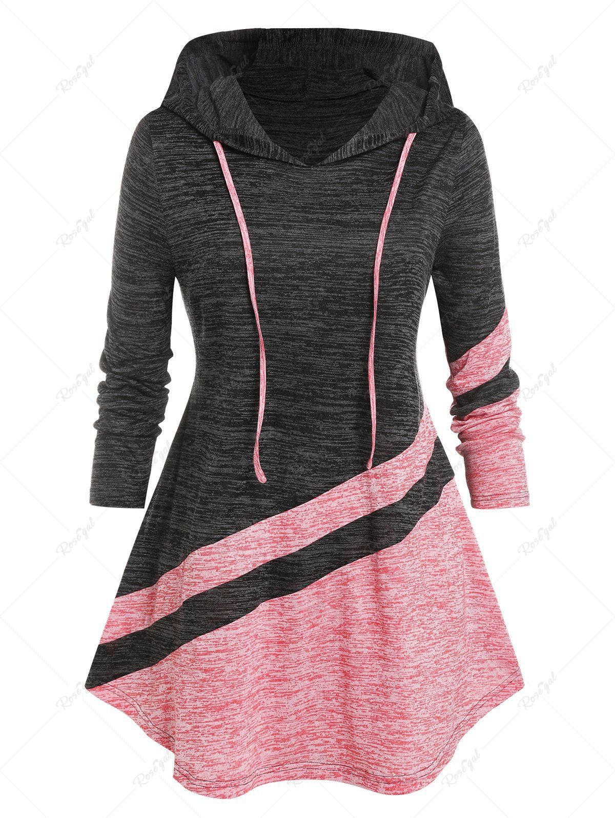 Discount Plus Size Hooded Space Dye Colorblock Tee  