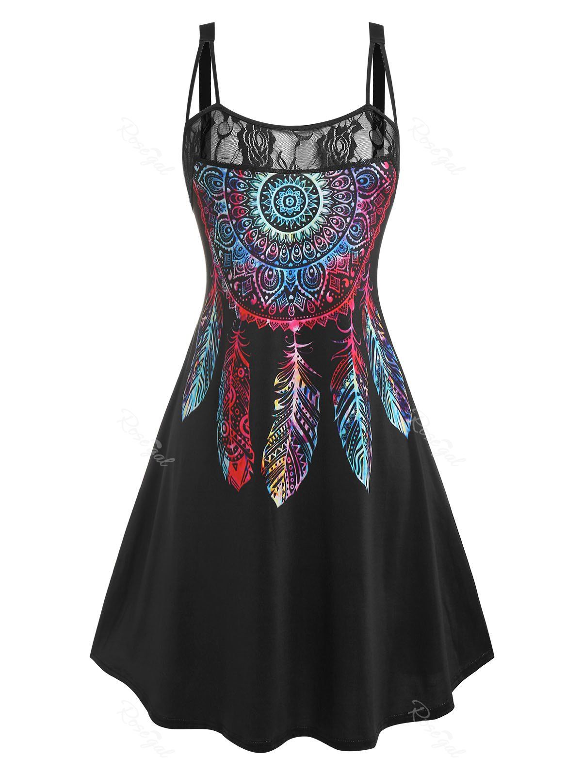 Shops Plus Size Lace Panel Dreamcatcher Print Dress  