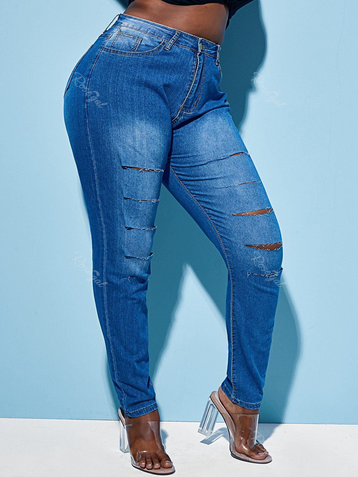 Outfits Skinny Ladder Ripped Cutout Plus Size Jeans  