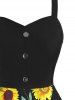 Sunflower Print Mock Button Criss Cross Dress -  