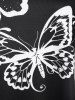 Plus Size Flower Butterfly Print Monochrome Handkerchief Tee -  