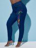 Skinny Colorful Lace Up Front Plus Size Jeans -  