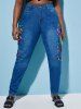 Skinny Colorful Lace Up Front Plus Size Jeans -  
