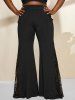 Plus Size High Rise Lace Panel Bell Bottom Pants -  