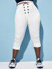 Pantalon Capri Droit Boutonné de Grande Taille - Blanc 1X