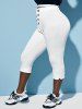 Pantalon Capri Droit Boutonné de Grande Taille - Blanc 1X